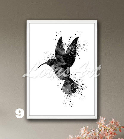 Hummingbird Watercolor Art Print, Exotic Wild Birds Nursery Wall Decor, Kids Room Gift