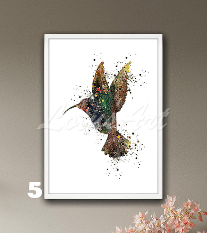 Hummingbird Watercolor Art Print, Exotic Wild Birds Nursery Wall Decor, Kids Room Gift