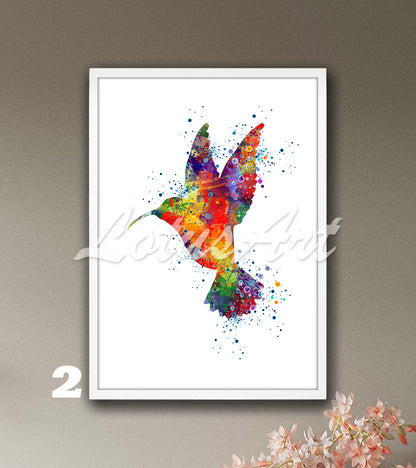 Hummingbird Watercolor Art Print, Exotic Wild Birds Nursery Wall Decor, Kids Room Gift