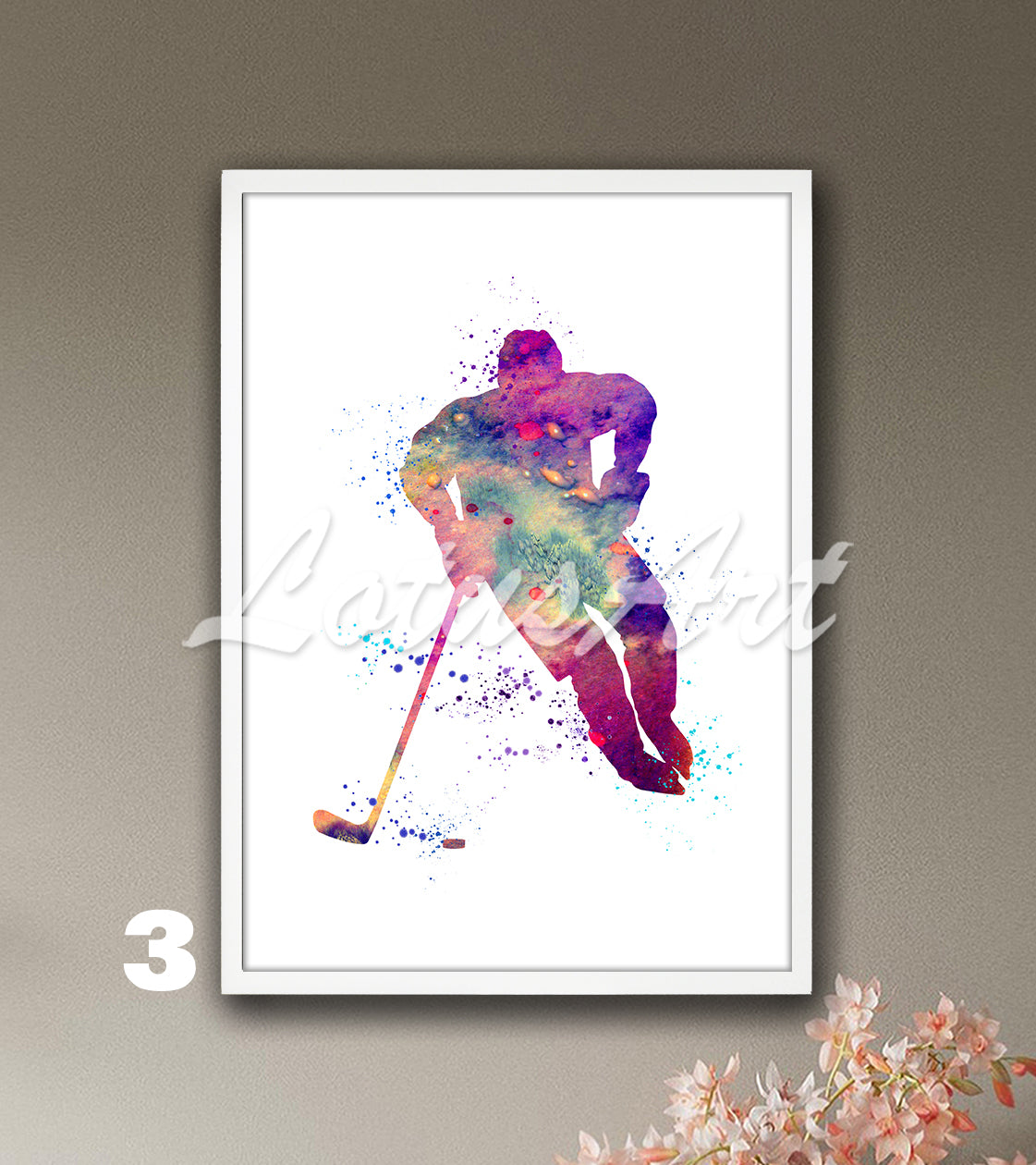 Ice hockey boy watercolor sports wall art print - winter kids room  colorful decor