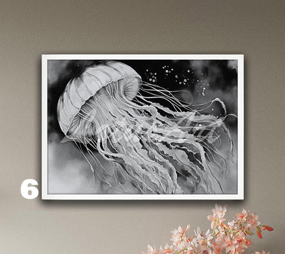 Jellyfish Watercolor Wall Art Print – Ocean Marine Life Poster, Coastal Nautical Decor, Beach House Wall Artwork