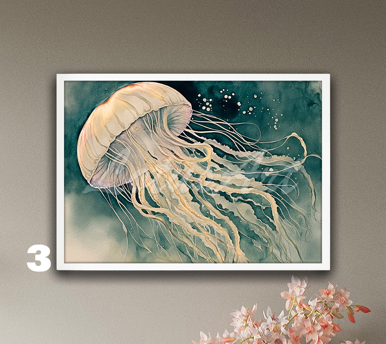 Jellyfish Watercolor Wall Art Print – Ocean Marine Life Poster, Coastal Nautical Decor, Beach House Wall Artwork