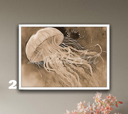 Jellyfish Watercolor Wall Art Print – Ocean Marine Life Poster, Coastal Nautical Decor, Beach House Wall Artwork