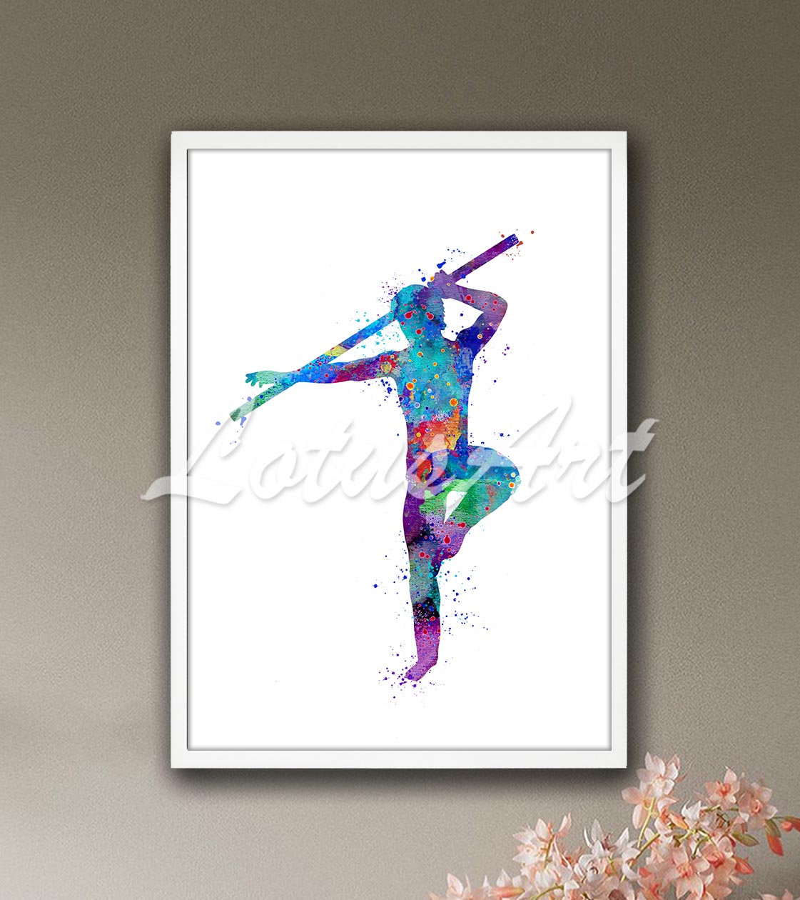 Karate boy with bo staff weapon colorful watercolor print - martial arts studio decor
