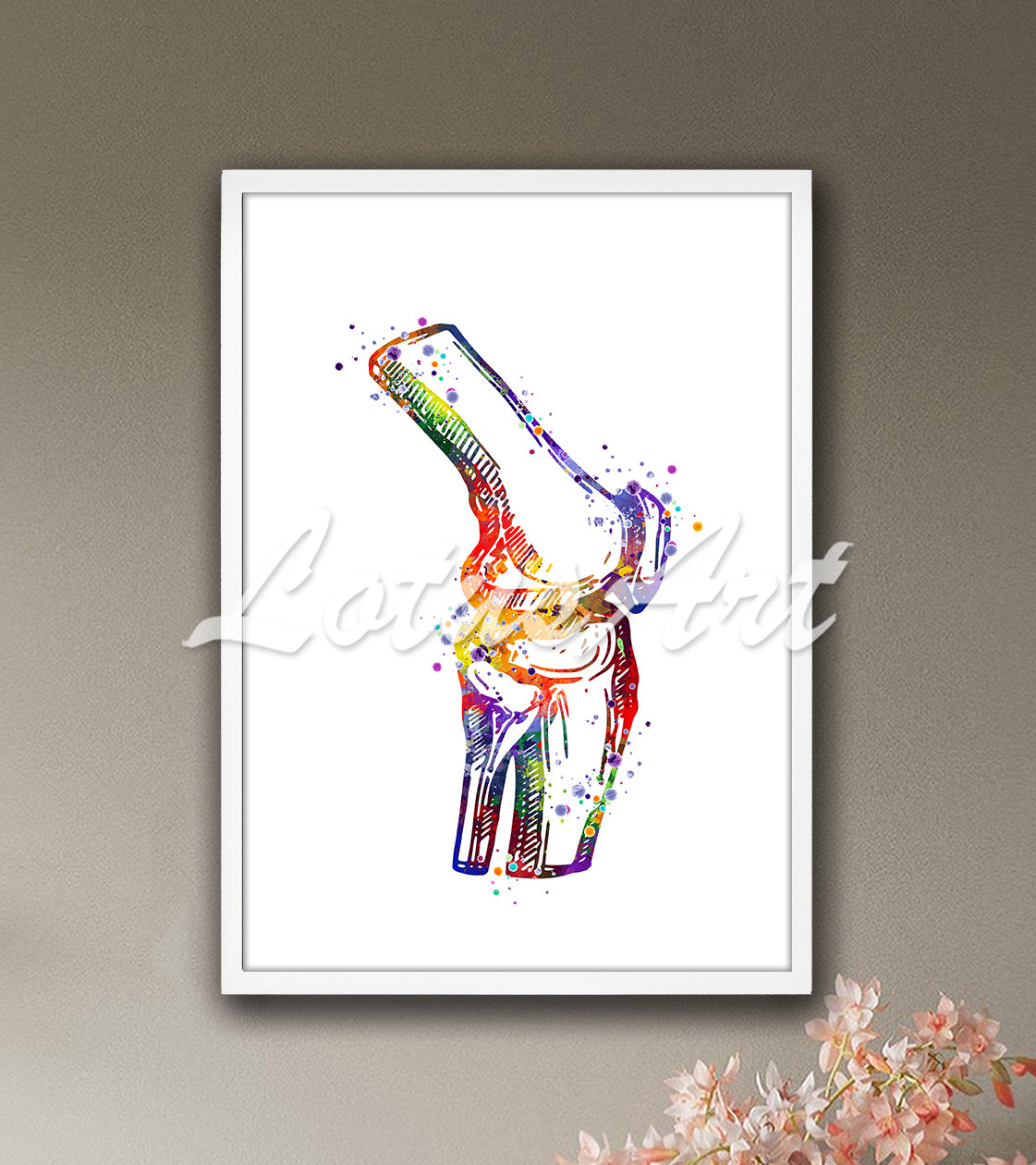 Knee joint anatomy art print detailed illustration vibrant watercolor - orthopedic medical wall decor