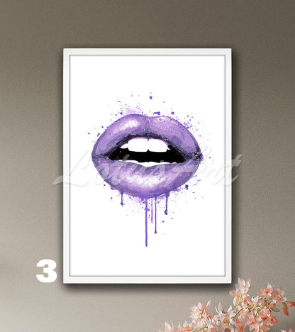 Lips Watercolor Art Print – Chic Fashion Wall Decor for Girls Rooms, Make-Up Poster