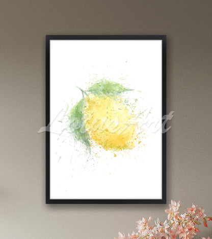 Lemon watercolor print yellow green tones - fresh kitchen wall art