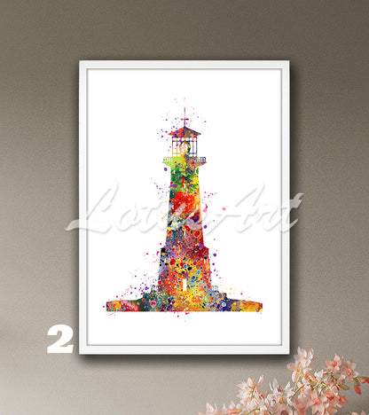 Lighthouse Watercolor Art Print – Nautical Sea Wall Decor & Ocean Art