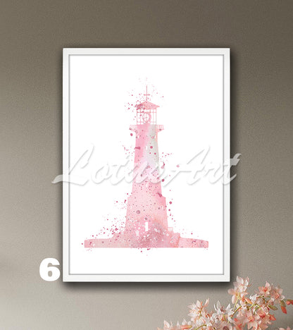Lighthouse Watercolor Art Print – Nautical Sea Wall Decor & Ocean Art