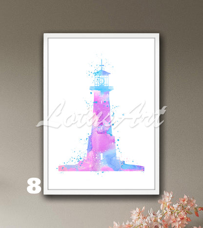 Lighthouse Watercolor Art Print – Nautical Sea Wall Decor & Ocean Art