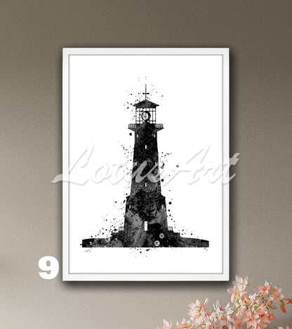 Lighthouse Watercolor Art Print – Nautical Sea Wall Decor & Ocean Art