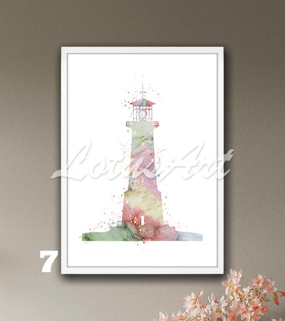 Lighthouse Watercolor Art Print – Nautical Sea Wall Decor & Ocean Art