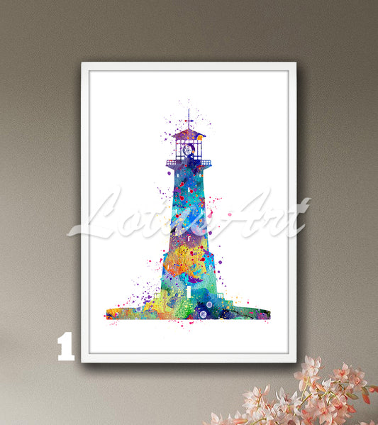 Lighthouse Watercolor Art Print – Nautical Sea Wall Decor & Ocean Art
