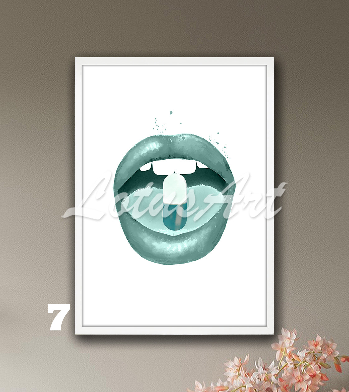 Lips with Pill Watercolor Print – Pop Art Pharmacy Wall Decor