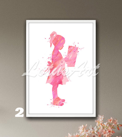 Girl Reading Book Watercolor Print | Nursery Wall Art | Reading Decor