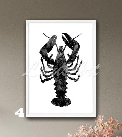Lobster Watercolor Print, Coastal Kitchen Decor, Nautical Wall Art, Sea Animals Paintings