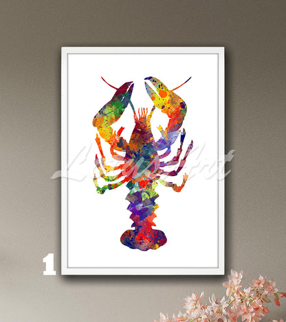 Lobster Watercolor Print, Coastal Kitchen Decor, Nautical Wall Art, Sea Animals Paintings