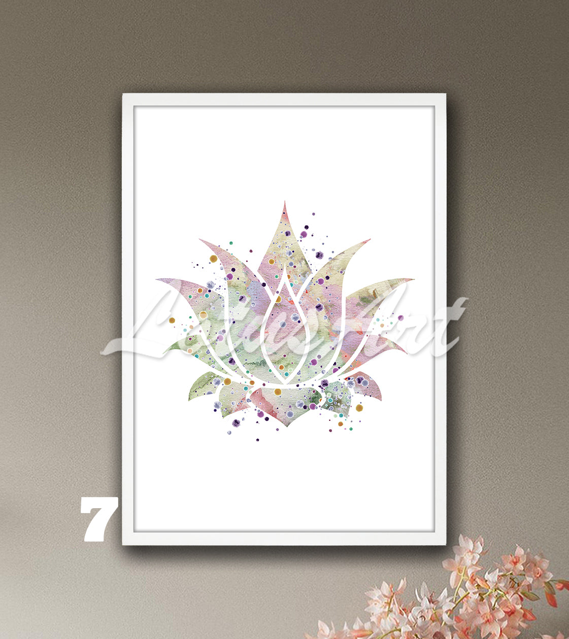 Lotus flower watercolor art print in soft pastel tones, delicate zen yoga wall decor and meditation teacher gift