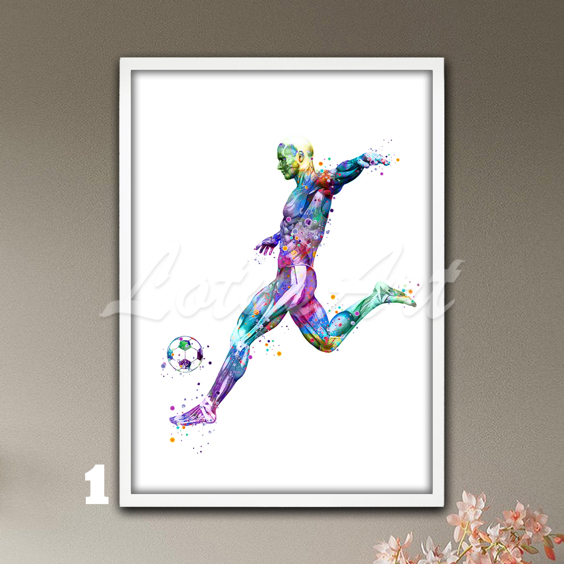 Boy soccer body muscles anatomy watercolor art print, doctor office gift, sports medical wall decor.
