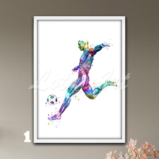 Boy soccer body muscles anatomy watercolor art print, doctor office gift, sports medical wall decor.