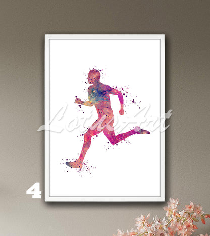 Man runner watercolor art print - sports wall decor for boys room