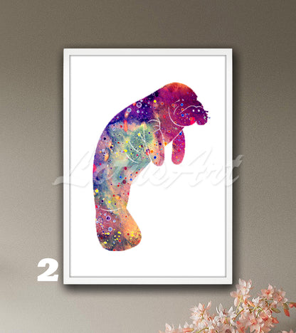 Manatee Watercolor Art Print – Sea Cow Nursery & Kids Room Nautical Wall Decor