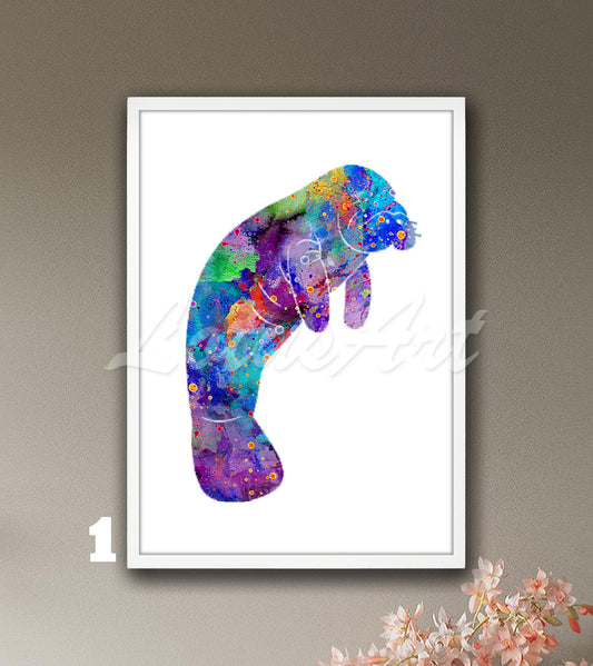Manatee Watercolor Art Print – Sea Cow Nursery & Kids Room Nautical Wall Decor