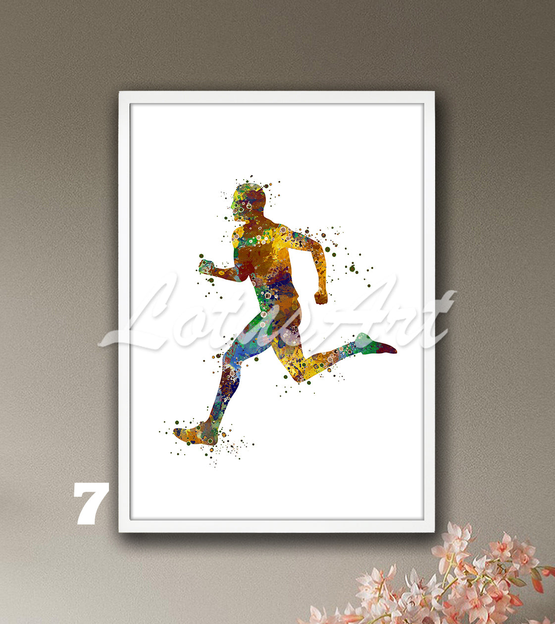 Men's running watercolor sports wall art - boys athlete room decor