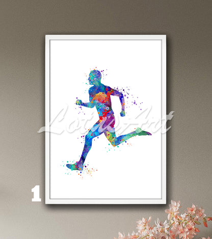 Men's running watercolor art print - boys room sports wall decor