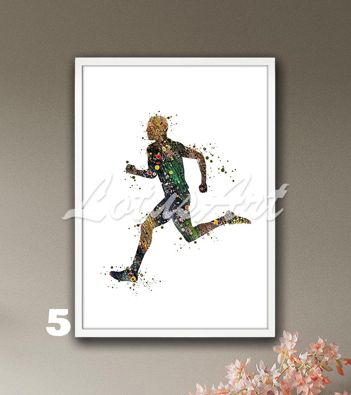 Men's running watercolor sports wall art - boys room decor