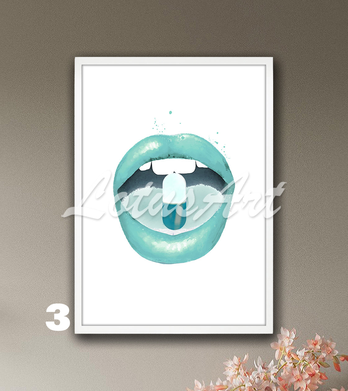 Lips with Pill Watercolor Print – Pop Art Pharmacy Wall Decor