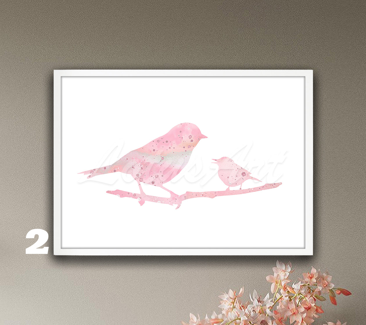 Mom And Baby Bird Watercolor Art Print, Forest Nursery Wall Decor, Wild Birds Painting