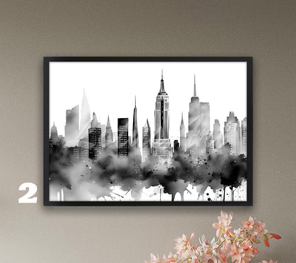 New York City Skyline Watercolor Art Print, USA Travel Wall Home Decor
