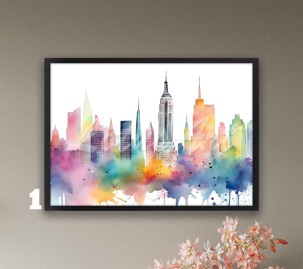 New York City Skyline Watercolor Art Print, USA Travel Wall Home Decor