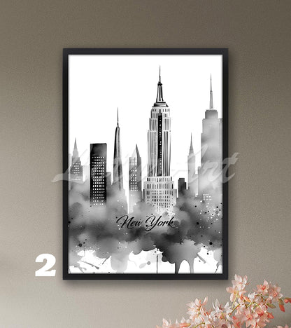 New York City Skyline Watercolor Art Print – Modern US Wall Decor, Cityscape Traveler Gift