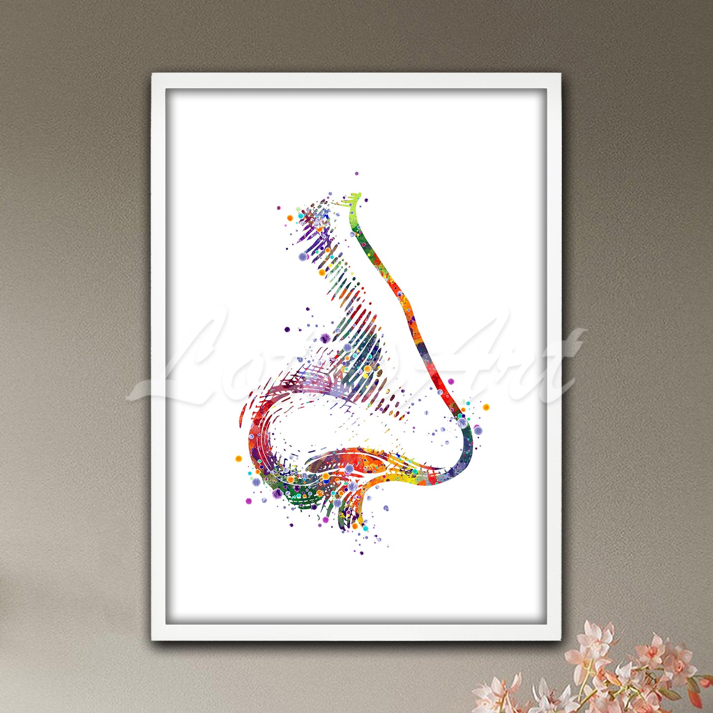 Nose anatomy detailed illustration vibrant multicolor watercolor art print - ENT medical wall decor