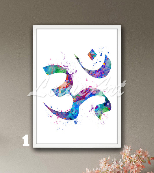 Ohm Symbol Watercolor Print – Yoga Meditation & Zen Wall Art & Spiritual Home Decor