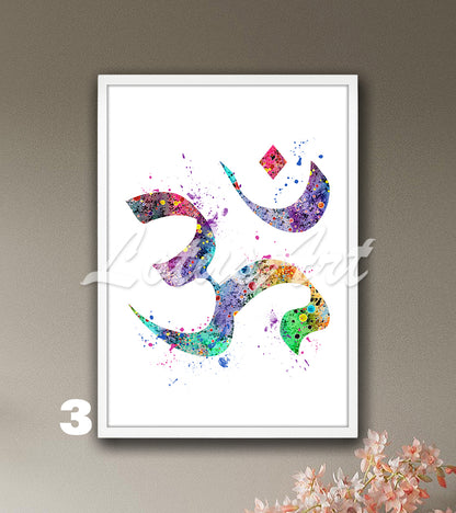 Ohm Symbol Watercolor Print – Yoga Meditation & Zen Wall Art & Spiritual Home Decor