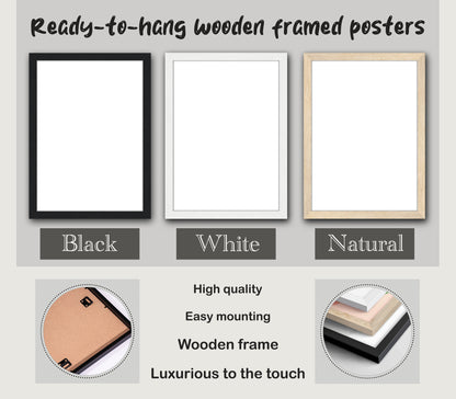 Ready-to-hang wooden frames for watercolor wall art prints in white, black and natural wood options