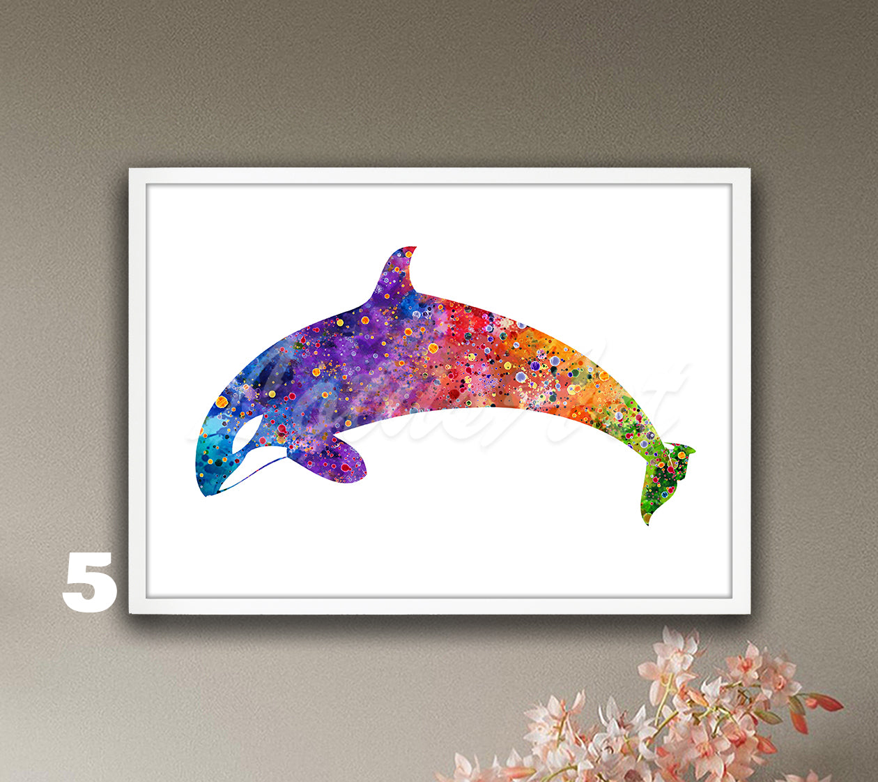 Orca Whale Watercolor Art Print, Coastal Sea Animals Wall Decor, Nautical Paintings