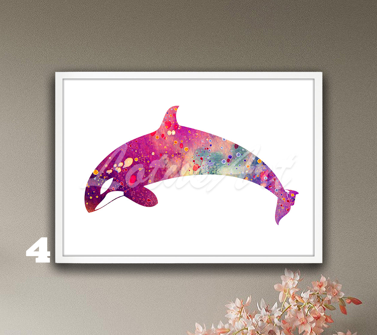 Orca Whale Watercolor Art Print, Coastal Sea Animals Wall Decor, Nautical Paintings
