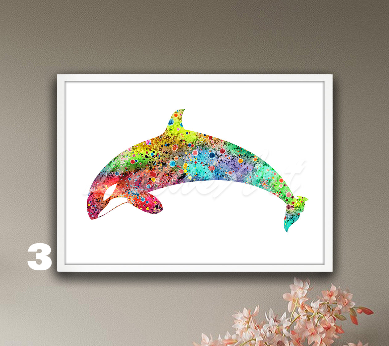Orca Whale Watercolor Art Print, Coastal Sea Animals Wall Decor, Nautical Paintings