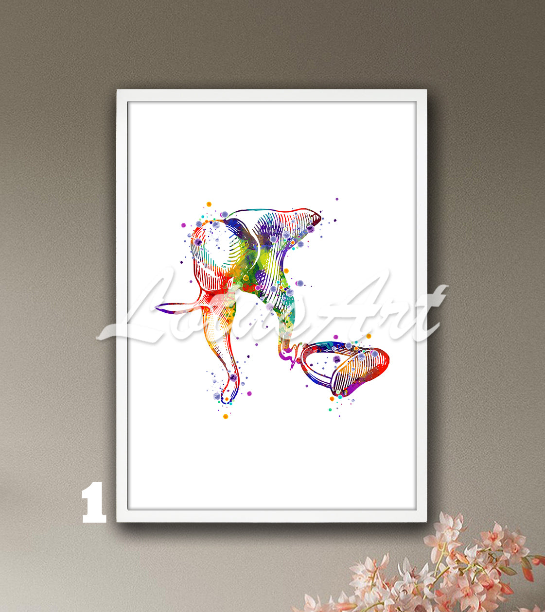 Art print of ossicle and vestibular system of inner ear, multicolor anatomy medical watercolor decor for ENT clinics.