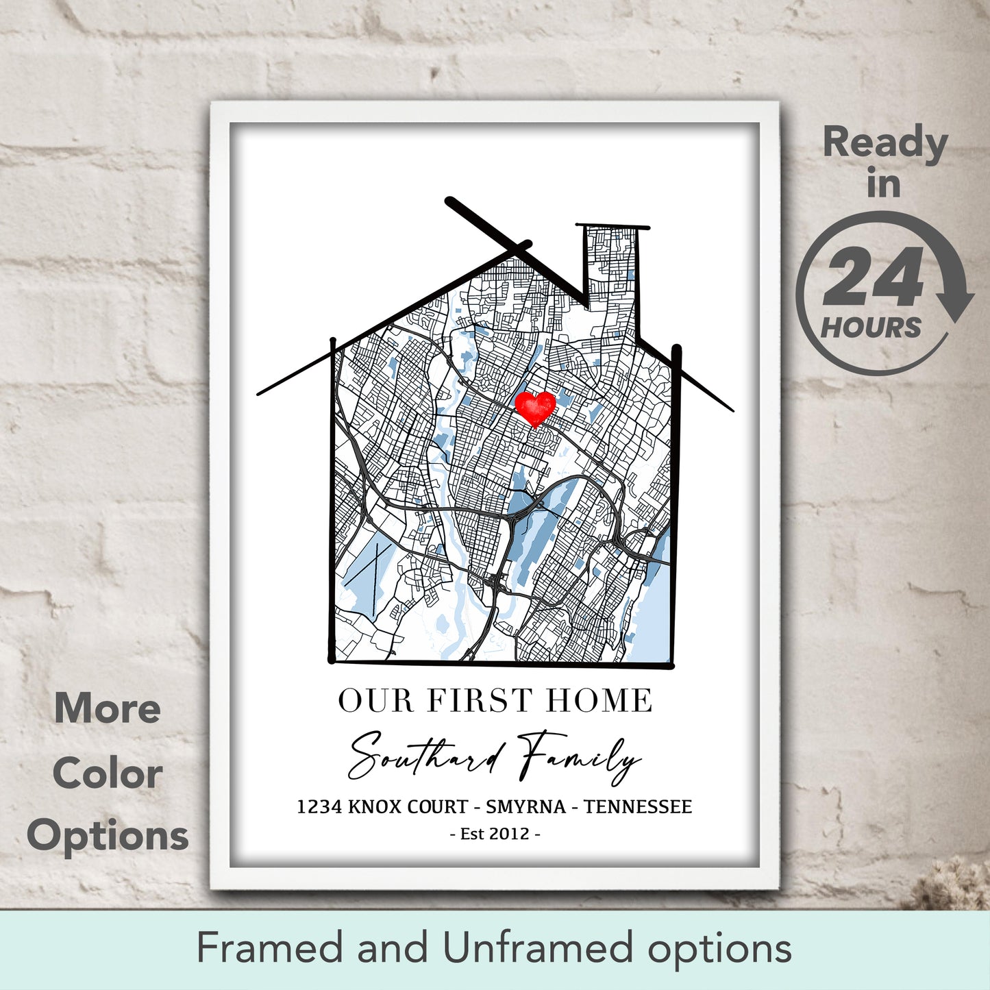 Our First Home custom location map gift, personalized housewarming wall art print & new home keepsake