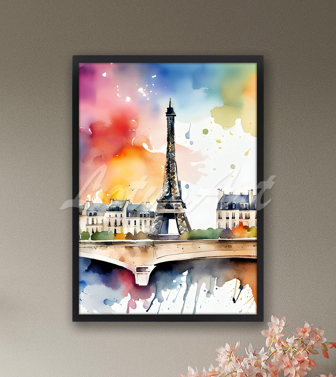 Paris Watercolor Wall Art Print, Eiffel Tower Painting, France Cityscape Travel Poster