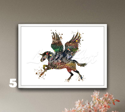 Pegasus Wall Art Watercolor Print, Fantasy Animals Poster, Flying Horse Kids Decor