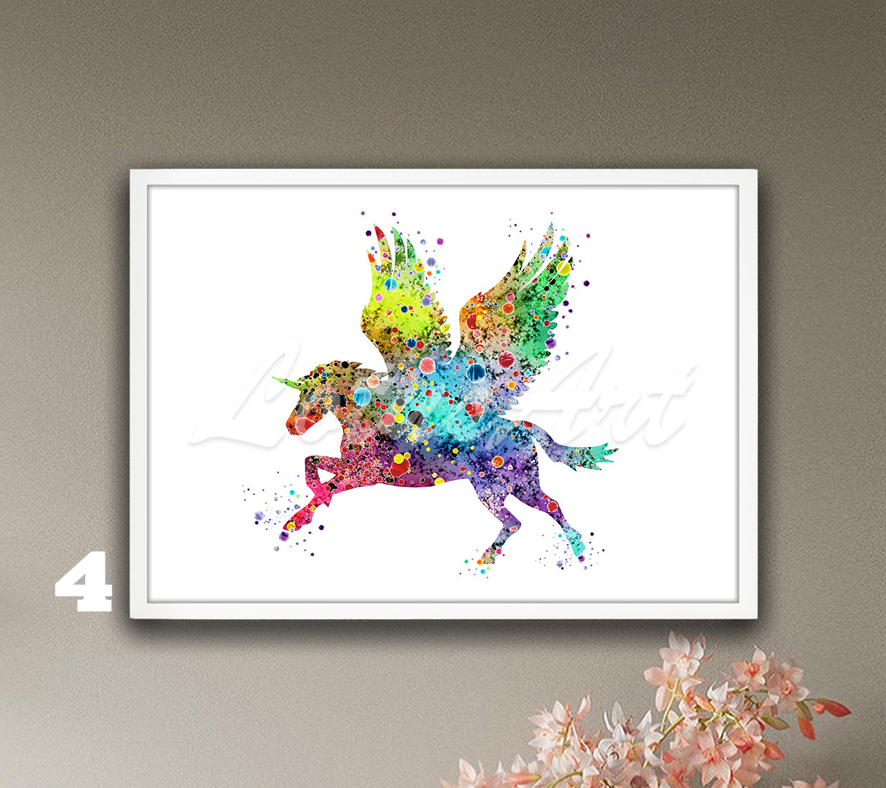 Pegasus Wall Art Watercolor Print, Fantasy Animals Poster, Flying Horse Kids Decor