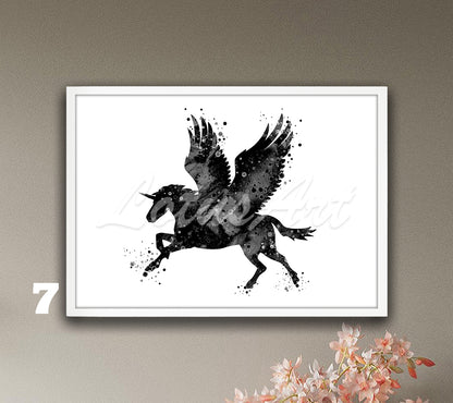Pegasus Wall Art Watercolor Print, Fantasy Animals Poster, Flying Horse Kids Decor