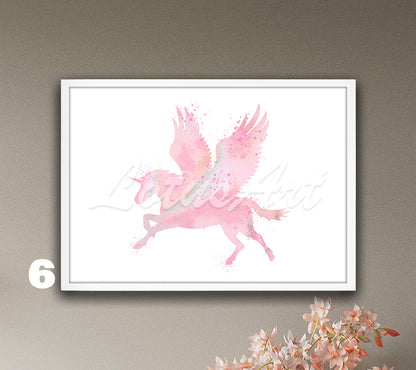 Pegasus Wall Art Watercolor Print, Fantasy Animals Poster, Flying Horse Kids Decor