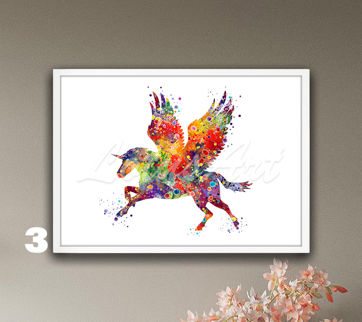 Pegasus Wall Art Watercolor Print, Fantasy Animals Poster, Flying Horse Kids Decor